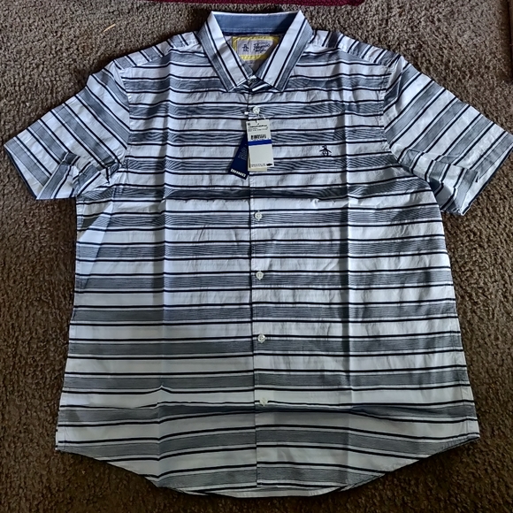 Original Penguin Men's Horizontal Stripe Short Sleeves Shirt in Bright White XL - Picture 2 of 6